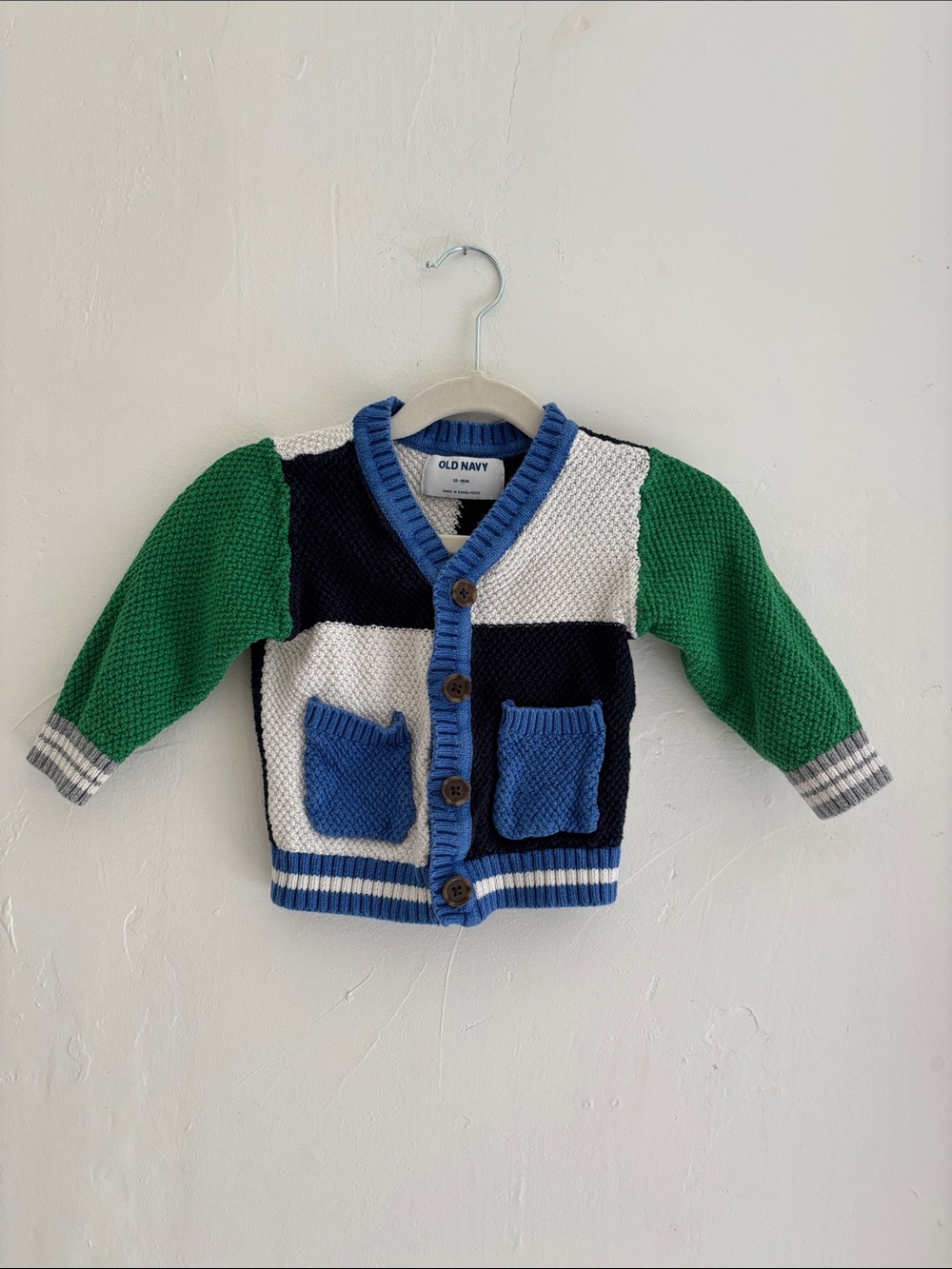 Old Navy Colorblock Cardigan Sweater - Blue, Green, White